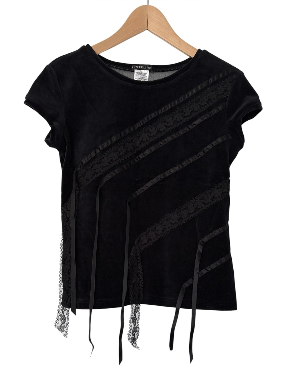 Vintage 90s Gothic Black Lace Velvet Ribbon Y2K Top Fits Size Small - Picture 8 of 11